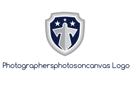 stars with sword in shield security logo