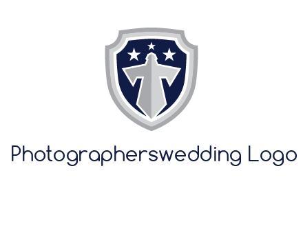 stars with sword in shield security logo
