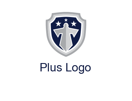 stars with sword in shield security logo