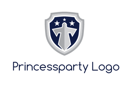 stars with sword in shield security logo
