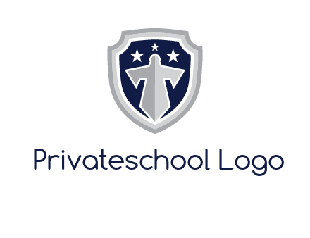stars with sword in shield security logo