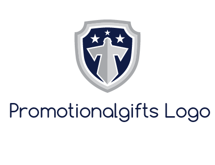stars with sword in shield security logo