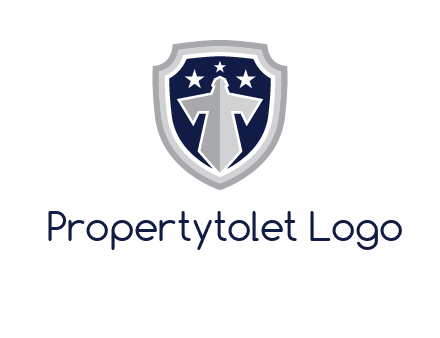 stars with sword in shield security logo
