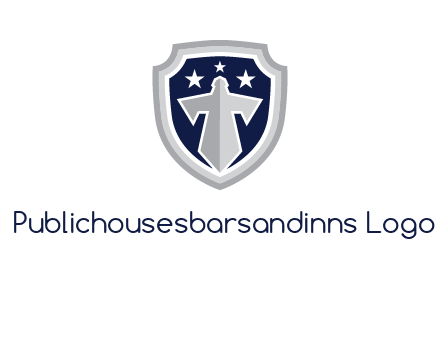 stars with sword in shield security logo