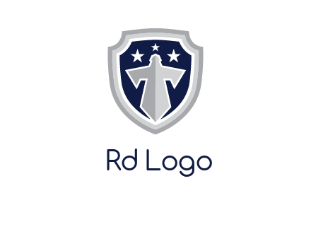 stars with sword in shield security logo