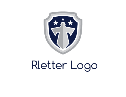 stars with sword in shield security logo