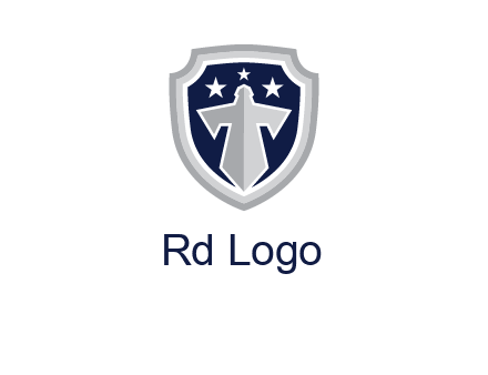 stars with sword in shield security logo