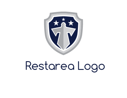 stars with sword in shield security logo