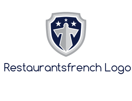stars with sword in shield security logo