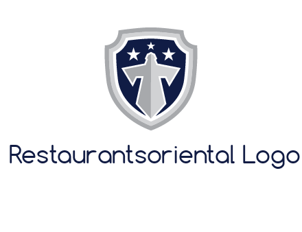 stars with sword in shield security logo