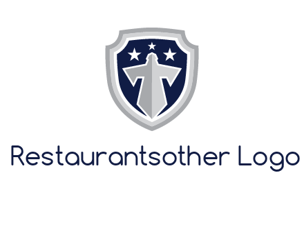 stars with sword in shield security logo