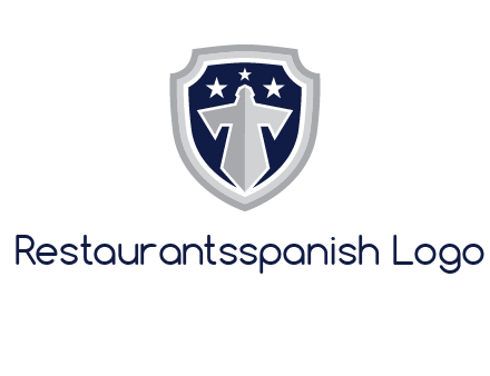 stars with sword in shield security logo