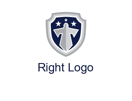 stars with sword in shield security logo