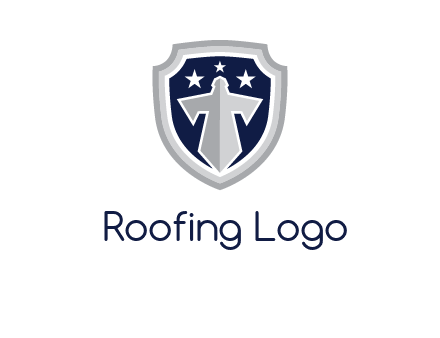 stars with sword in shield security logo