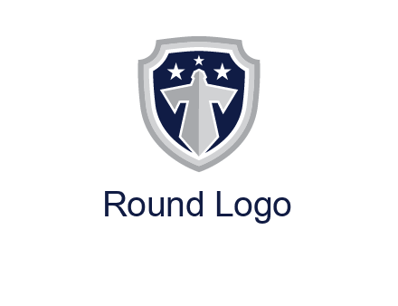 stars with sword in shield security logo