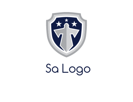 stars with sword in shield security logo