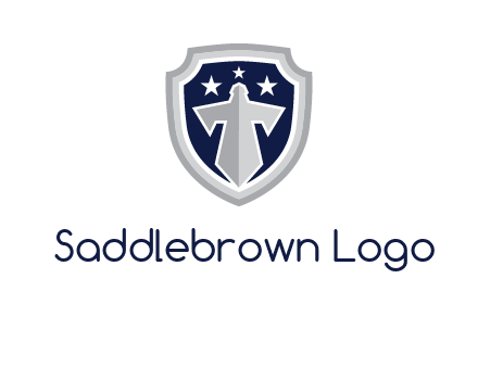 stars with sword in shield security logo
