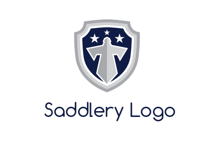 stars with sword in shield security logo