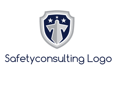 stars with sword in shield security logo