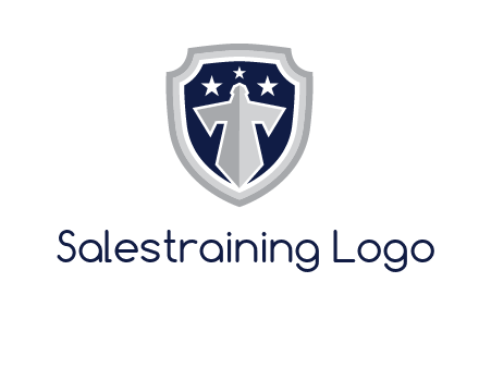 stars with sword in shield security logo