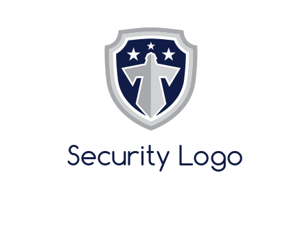 stars with sword in shield security logo