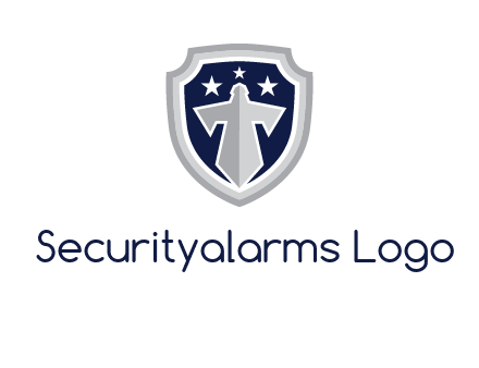 stars with sword in shield security logo