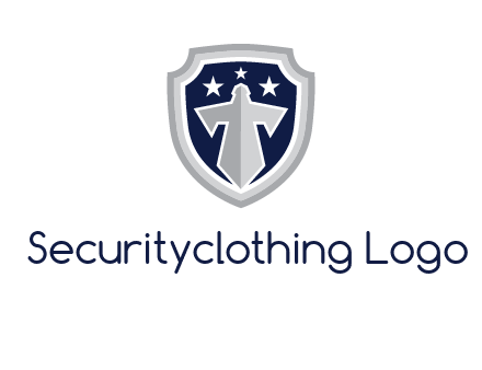 stars with sword in shield security logo