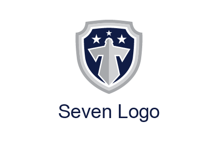 stars with sword in shield security logo