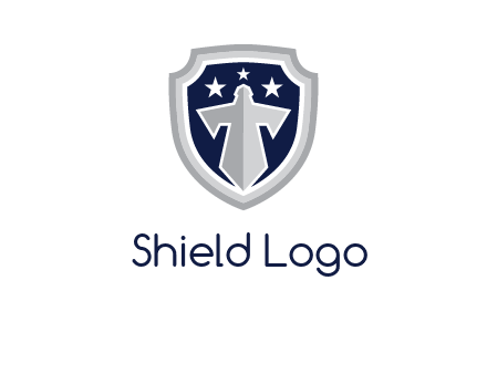 stars with sword in shield security logo