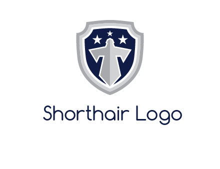 stars with sword in shield security logo