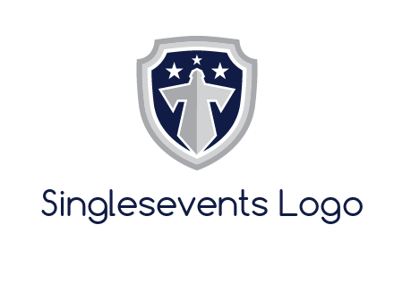 stars with sword in shield security logo