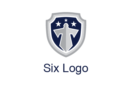 stars with sword in shield security logo
