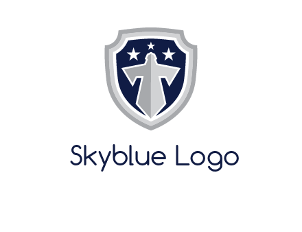 stars with sword in shield security logo