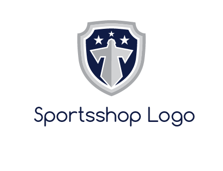 stars with sword in shield security logo