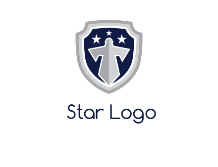 stars with sword in shield security logo