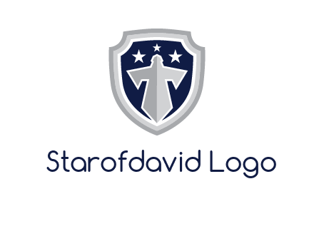 stars with sword in shield security logo