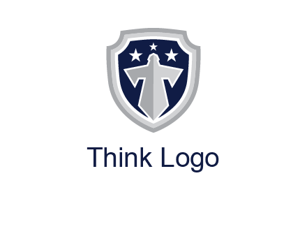 stars with sword in shield security logo