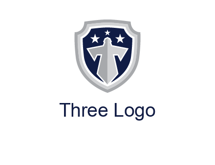 stars with sword in shield security logo