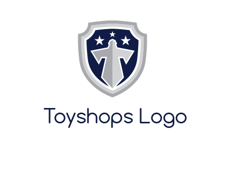 stars with sword in shield security logo