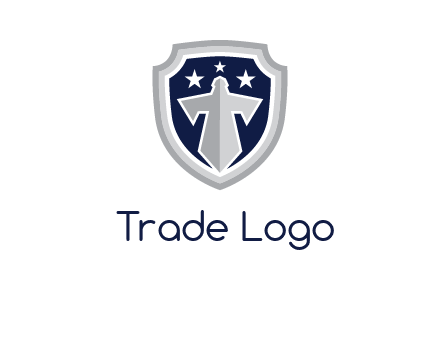 stars with sword in shield security logo