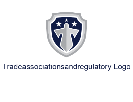 stars with sword in shield security logo