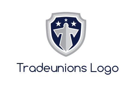 stars with sword in shield security logo