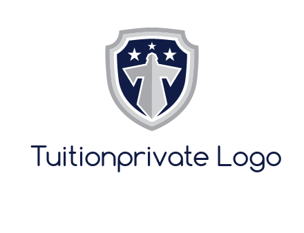stars with sword in shield security logo