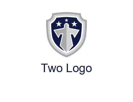 stars with sword in shield security logo