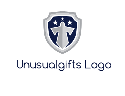 stars with sword in shield security logo