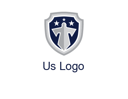 stars with sword in shield security logo