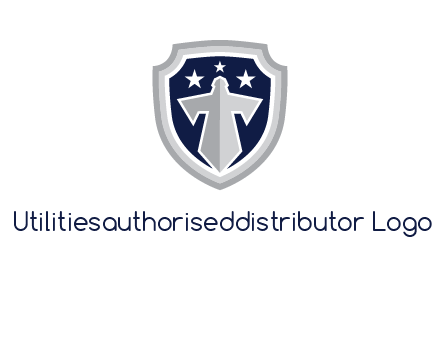 stars with sword in shield security logo