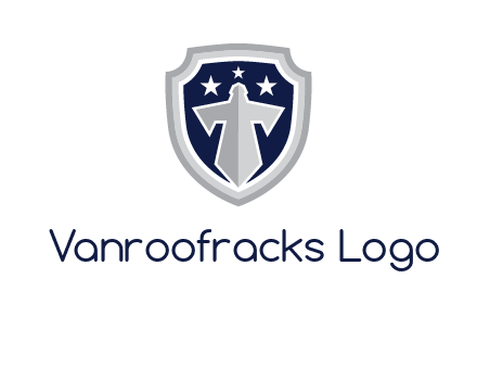 stars with sword in shield security logo