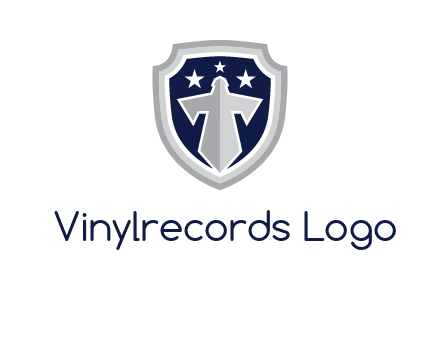 stars with sword in shield security logo