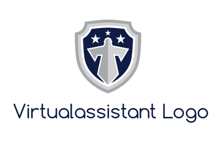 stars with sword in shield security logo